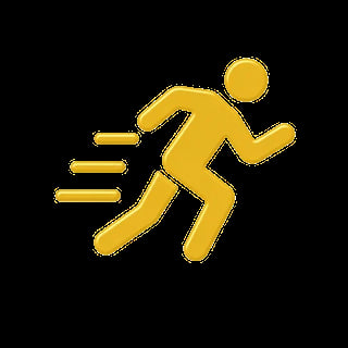 Yellow stick figure running fast to the right with speed lines on the left