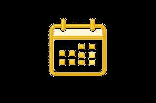 Yellow calendar icon with grid of dates on black background